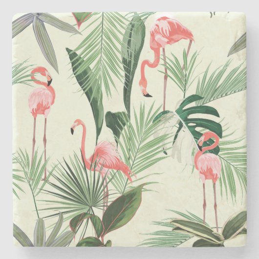 Pink Flamingo Exotic Blume Muster Steinuntersetzer (Vorderseite)