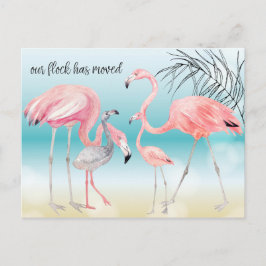 Pink Flamingo Familie auf Bokeh Beach Neue Adresse Ankündigungspostkarte