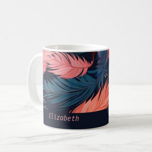 Pink Flamingo Feathers Tropical Themed Patches Kaffeetasse (Vorderseite Links)