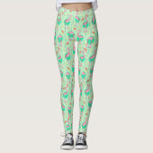 Pink Flamingo Ferns Tropical Green Summer Pattern Leggings (Vorderseite)