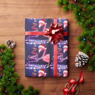 Pink Flamingo Festive Tropical Beach Weihnachten Geschenkpapier