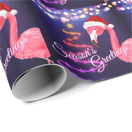 Pink Flamingo Festive Tropical Beach Weihnachten Geschenkpapier (Rolleneckpunkt)