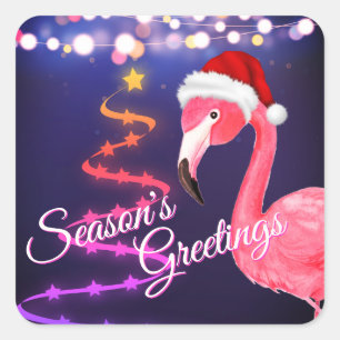 Pink Flamingo Festive Tropical Beach Weihnachten Quadratischer Aufkleber