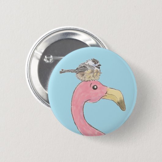 Pink Flamingo findet sein Flock Button-Button Button (Vorne & Hinten)