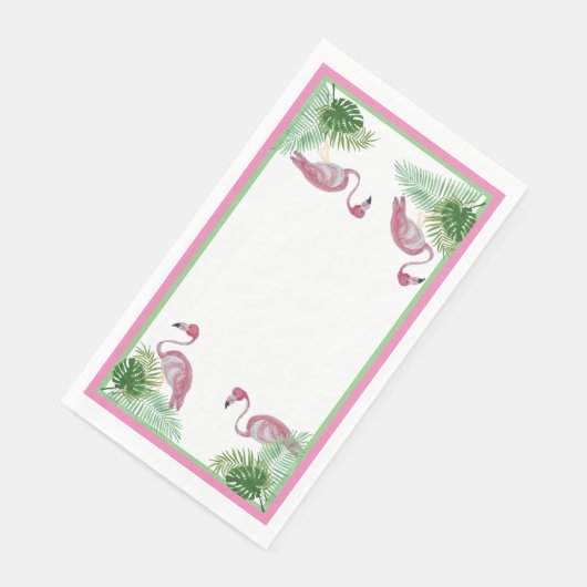 Pink Flamingo Flamingos Monstera Palm Serviette (Ecke)