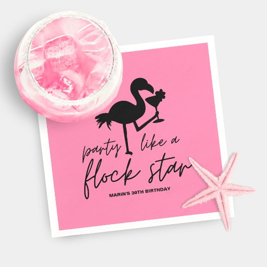 Pink Flamingo Flock Star Tropical Birthday Serviette