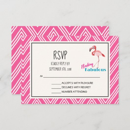 Pink Flamingo Flockin Fabulous Fun UAWG RSVP Karte (Vorne/Hinten)