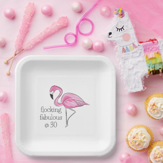Pink Flamingo Flocking Fabulous bei 30 Pappteller (Party)