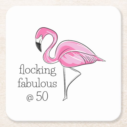 Pink Flamingo Flocking Fabulous bei 50 Rechteckiger Pappuntersetzer (Vorderseite)
