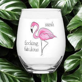 Pink Flamingo Flocking Fabulous Girl's Night Name Weinglas Ohne Stiel