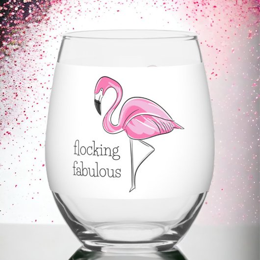 Pink Flamingo Flocking Fabulous Girl's Night Weinglas Ohne Stiel