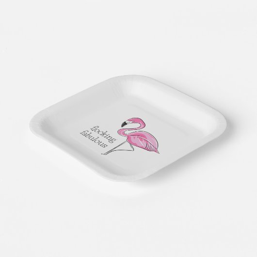 Pink Flamingo Flocking Fabulous Pappteller (Gewinkelt)
