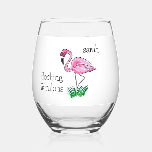 Pink Flamingo Flocking Fabulous Pink Brille Name Weinglas Ohne Stiel (Vorderseite)