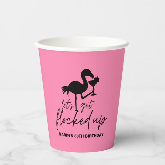 Pink Flamingo Flocking Tropical Birthday Pappbecher (Vorderseite)