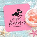 Pink Flamingo Flocking Tropical Birthday Rechteckiger Pappuntersetzer<br><div class="desc">Lassen Sie sich von Ihren Freunden und Ihrer Familie zum Geburtstag verwöhnen! Die festlichen Cocktail-Coaster aus Papier sind mit schwarzer Typografie,  einem Flamingo mit einem Cocktail und einer "Let's get flocked up"-Caption auf einem fröhlichen rosa Hintergrund ausgestattet. Ideal für Erwachsenen-Geburtstagsfeiern mit tropischen Themen und Strand.</div>