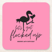 Pink Flamingo Flocking Tropical Birthday Rechteckiger Pappuntersetzer (Vorderseite)