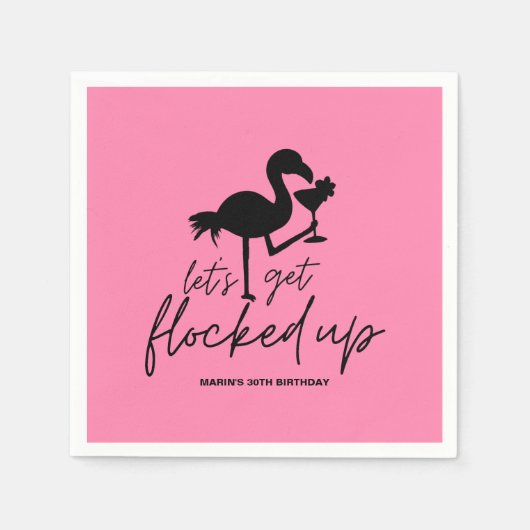Pink Flamingo Flocking Tropical Birthday Serviette (Vorderseite)
