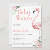 Pink Flamingo Floral Tropical Theme Babydusche Einladung (Vorderseite)