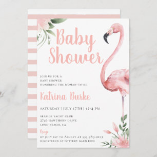 Pink Flamingo Floral Tropical Theme Babydusche Einladung