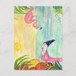 Pink Flamingo Florida Kunst Postkarte