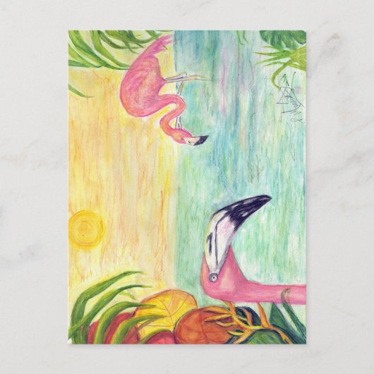 Pink Flamingo Florida Kunst Postkarte (Vorderseite)