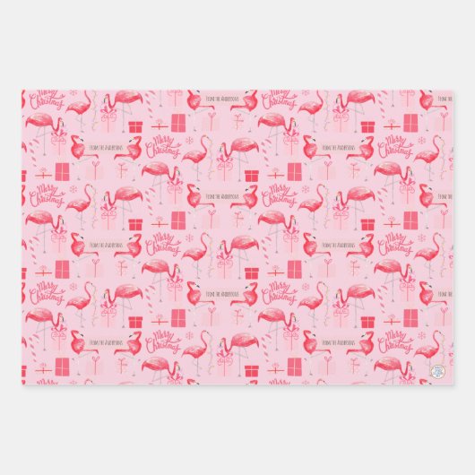 Pink Flamingo Florida Weihnachten Retro Pastell Pi Geschenkpapier Set (Vorderseite)