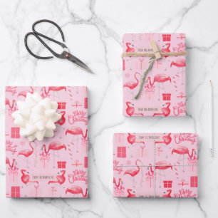 Pink Flamingo Florida Weihnachten Retro Pastell Pi Geschenkpapier Set