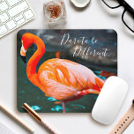Pink Flamingo Foto wagt es, ein anderes Skript zu  Mousepad<br><div class="desc">Ich Liebe, wie Flamingos sich von allen anderen Vögeln abheben. "Dare to be different", wenn Sie dieses stilvolle, atemberaubende Fotomousepad eines hellorangen rosa Flamingo benutzen, das sich an einem warmen Sommertag sonnt. Ein tolles Geschenk für jemanden, der etwas Besonderes ist! Sie können dieses Mousepad ganz einfach personalisieren und das Angebot...</div>