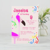 Pink Flamingo Geburtstag Einladung (Stehend Vorderseite)