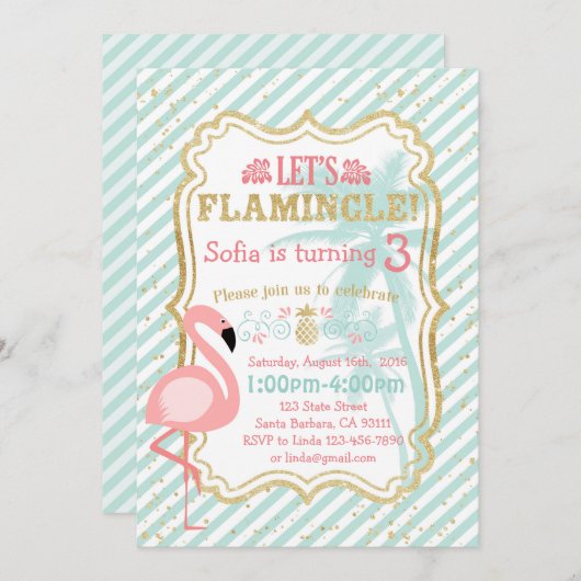 Pink Flamingo Geburtstagsparty Einladung (Vorne/Hinten)