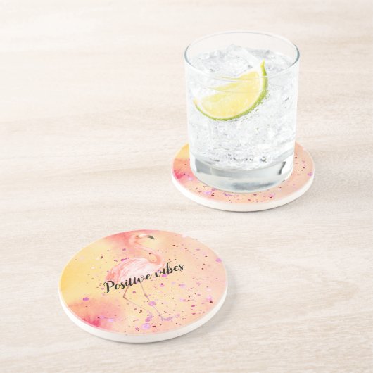 Pink Flamingo Gelbe Pfirsichfarben Gefärbte Krawat Getränkeuntersetzer (Seite)