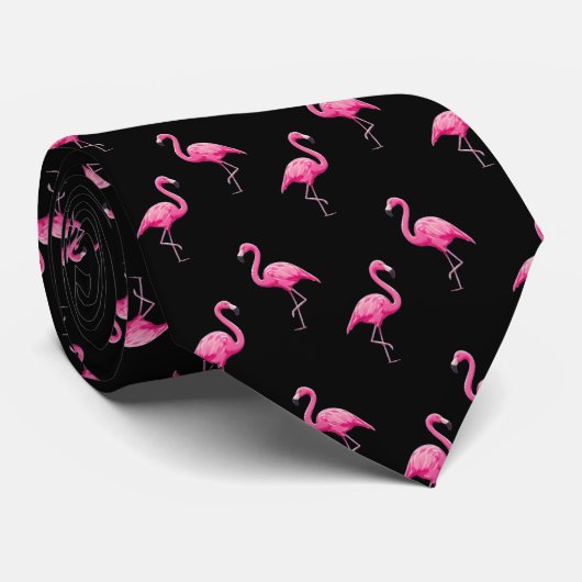 Pink Flamingo Gemustert Trendy Tropical Modern Krawatte (Gerollt)