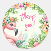 Pink Flamingo Girls Geburtstagsparty Runder Aufkleber (Vorderseite)