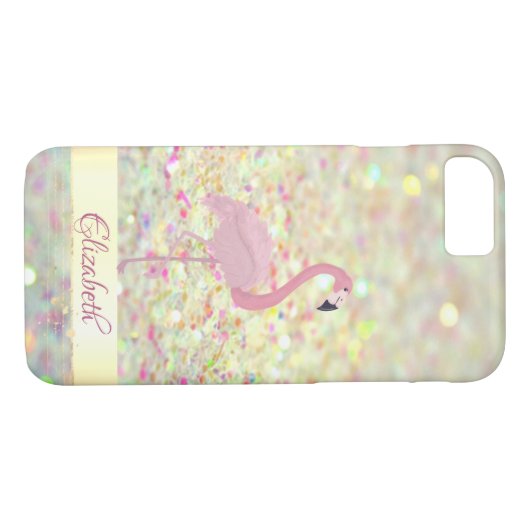 Pink Flamingo Glitzer Bokeh - Personalisiert Case-Mate iPhone Hülle (Rückseite (Horizontal))