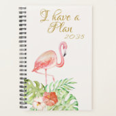 Pink Flamingo Gold Script Aquarellbilder Planer (Vorderseite)