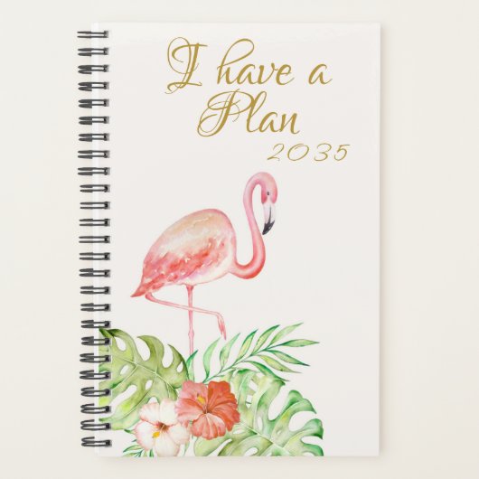 Pink Flamingo Gold Script Aquarellbilder Planer (Vorderseite)