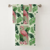 Pink Flamingo Green Blätter Lily Badhandtuch Set (Insitu)