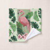 Pink Flamingo Green Blätter Lily Badhandtuch Set (Waschlappen)