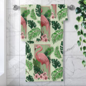 Pink Flamingo Green Blätter Lily Badhandtuch Set