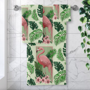 Pink Flamingo Green Blätter Lily Badhandtuch Set