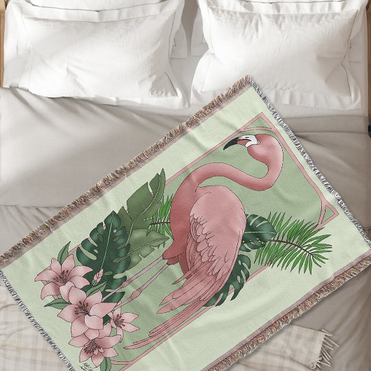Pink Flamingo Green Blätter Lily Decke