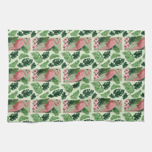 Pink Flamingo Green Blätter Lily Geschirrtuch (Horizontal)