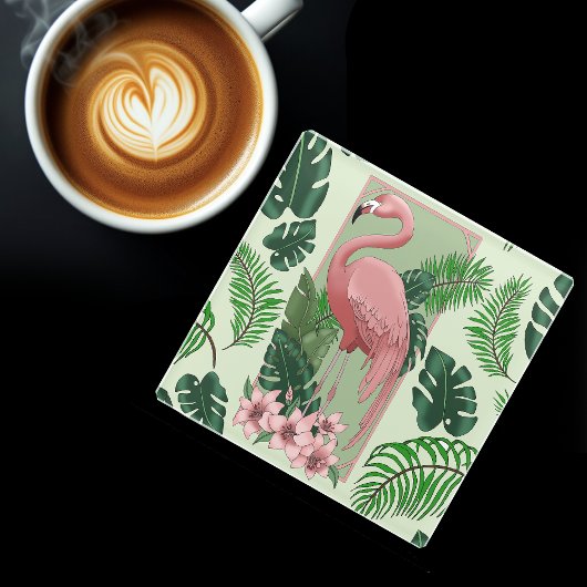 Pink Flamingo Green Blätter Lily Glasuntersetzer