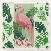 Pink Flamingo Green Blätter Lily Glasuntersetzer (Vorderseite)