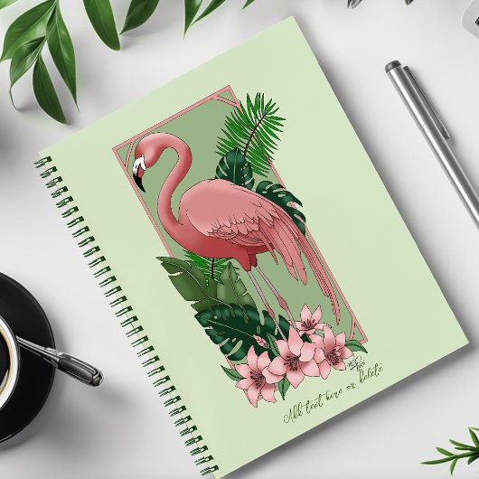 Pink Flamingo Green Blätter Lily Notizblock