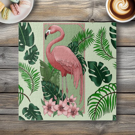 Pink Flamingo Green Blätter Lily Puzzle