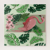 Pink Flamingo Green Blätter Lily Puzzle (Horizontal)