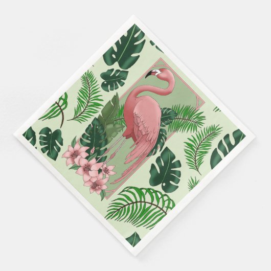 Pink Flamingo Green Blätter Lily Serviette (Ecke)