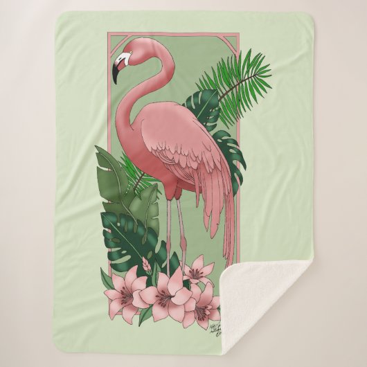 Pink Flamingo Green Blätter Lily Sherpadecke (Vorderseite)