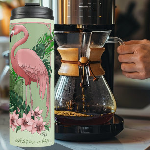 Pink Flamingo Green Blätter Lily Thermosbecher
